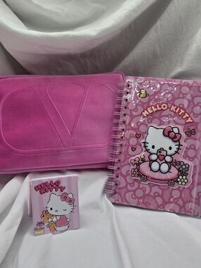 Hello Kitty Notebook Set + Valentino Pink Pouch Bundle Gift Set